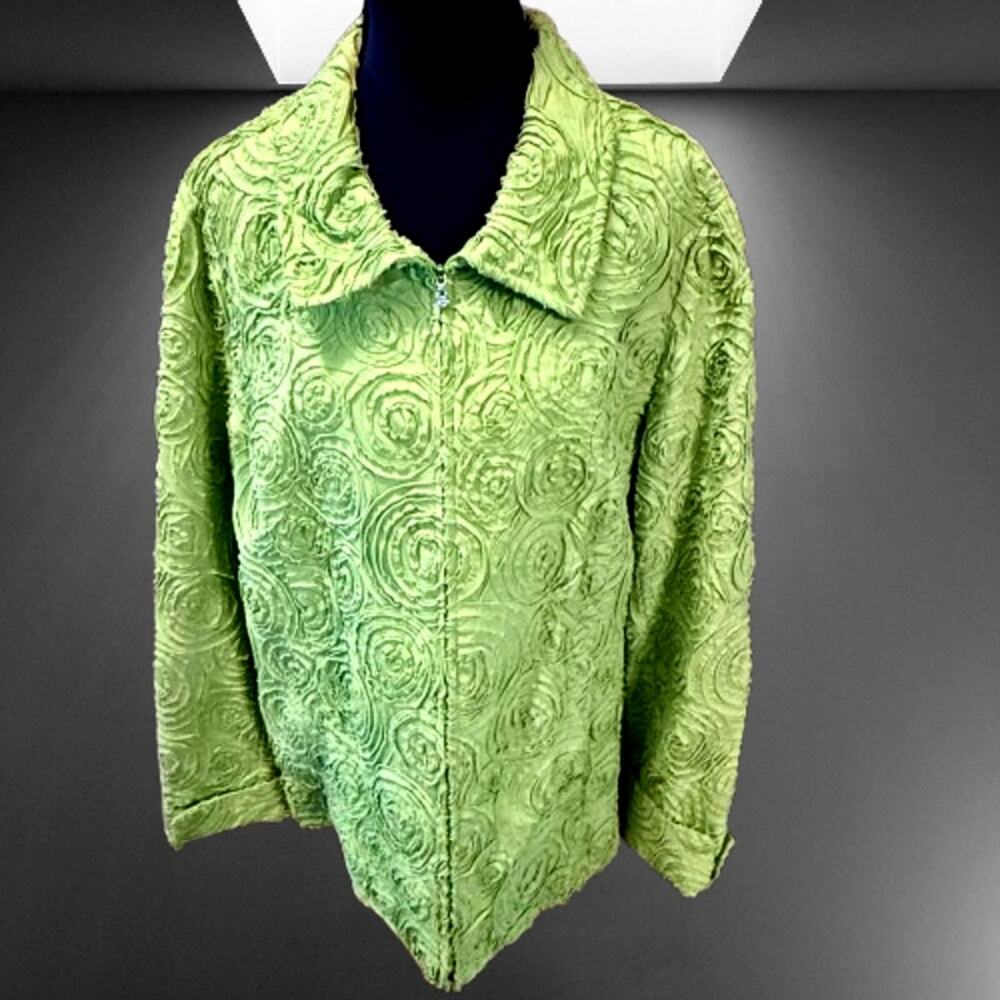 Vintage Laura Ashley Floral Textured Full Zip Jacket Sz 1X